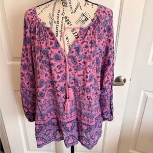 Spell Pink and Purple Printed Boho Tunic Small EC FINAL PRICE